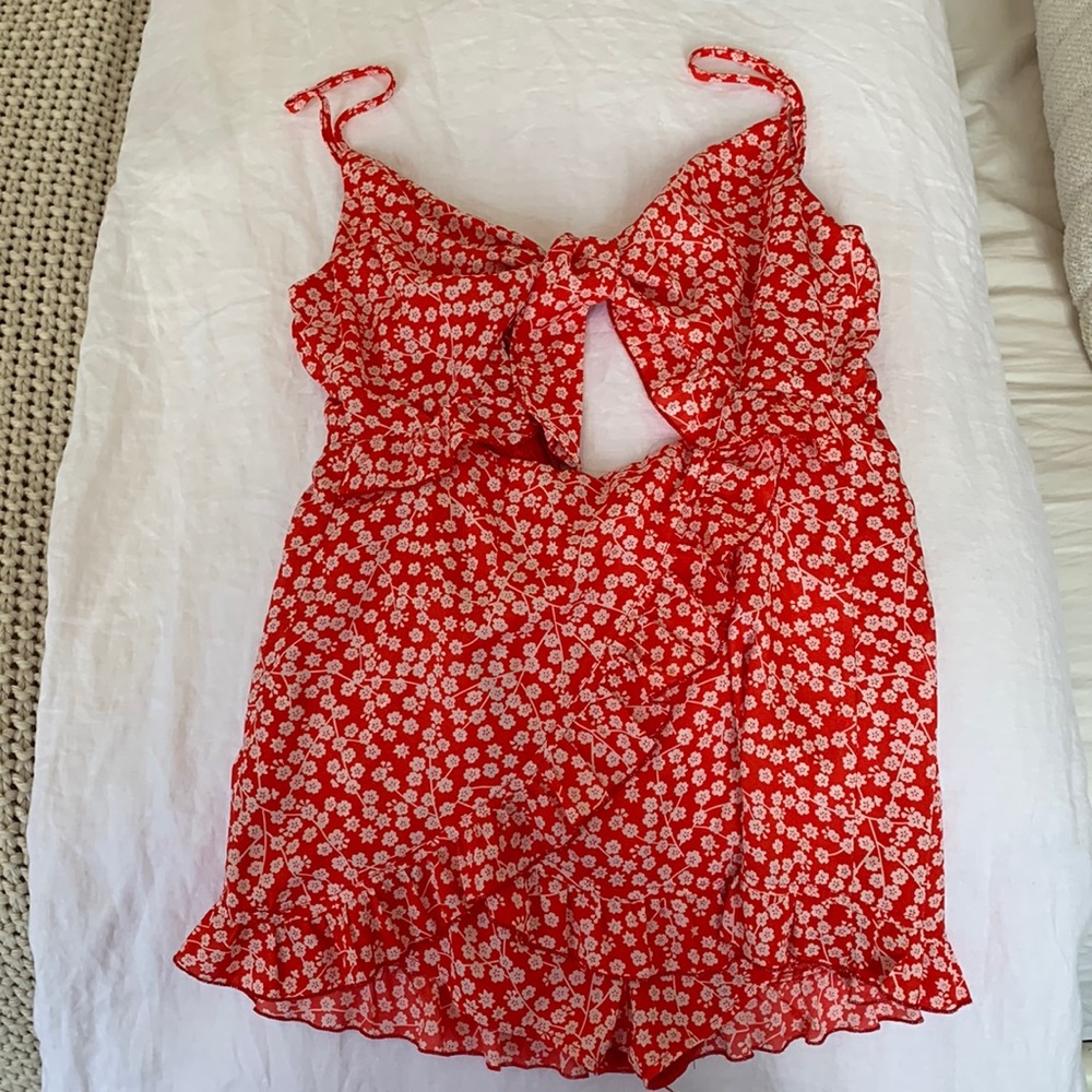 Red floral skort romper